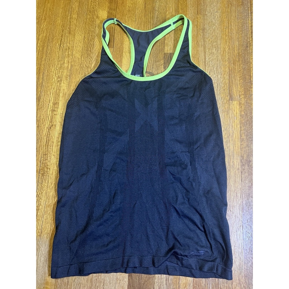 Avia Women Medium Charcoal Lime Green Trim Racerback Athletic Run Yoga Tank Top
